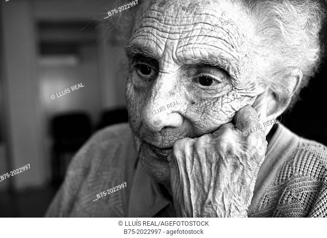 Portrait of a centennial woman in a elderly people home
