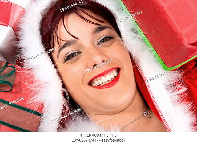 christmas. portrait of beautiful sexy girl wearing santa claus clothes