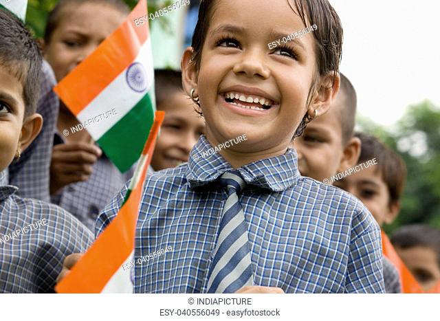 School girl celebrating Independence Day