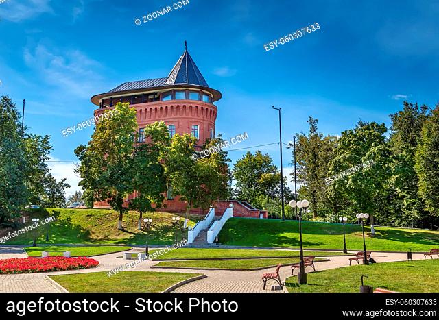 The water tower and the garden around it in Vladimir, Russia