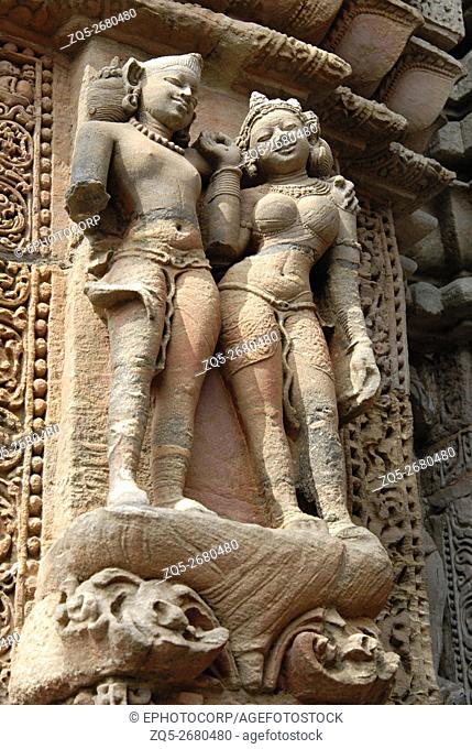 Orissa Bhubaneshwar Rajarani Temple- Standing amorous couple on the southern wall