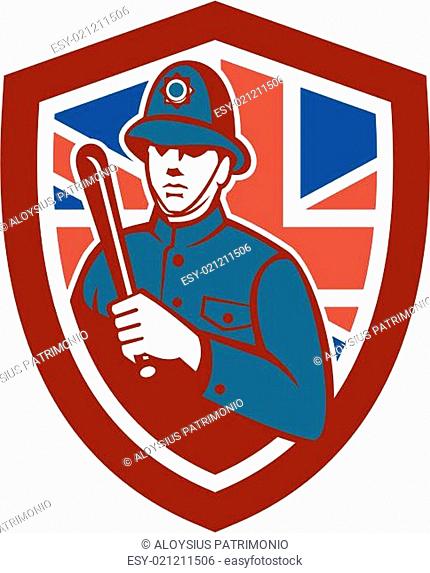 British Bobby Policeman Truncheon Flag Shield Retro