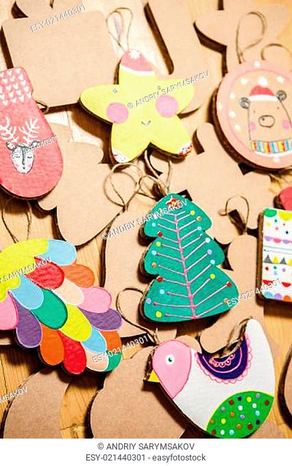 Cardboard toys for the Christmas tree or garland. New year decorations