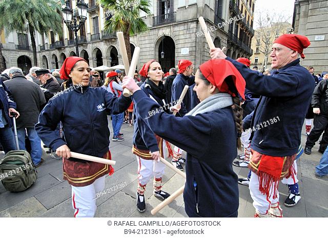Ball de Bastons (Dance of sticks). Celebration of saint Eulalia martyr, February 12. 290-303 AD. Canonized 633 AD. Copatron of Barcelona, Plaça Reial