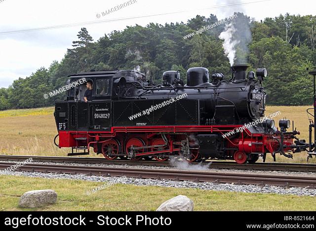 Locomotive, Rasender Roland steam railway, Nistelitz, Rügen Island, Mecklenburg-Western Pomerania, Germany, Europe