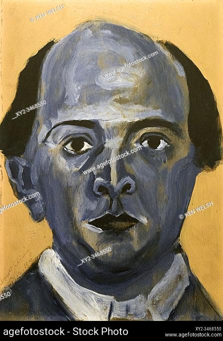 Arnold Schoenberg, Blue Self Portrait. Arnold Schoenberg, 1874 - 1951. Austrian born American composer and artist. Exhibited in the Malaga branch of the State...
