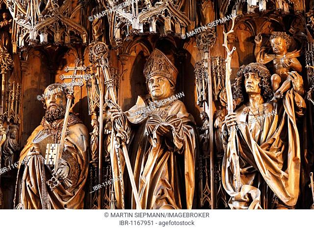 Gothic altar cut from linden wood, parish church of St. Wolfgang, Kefermarkt, Muehlviertel, Upper Austria, Austria, Europe