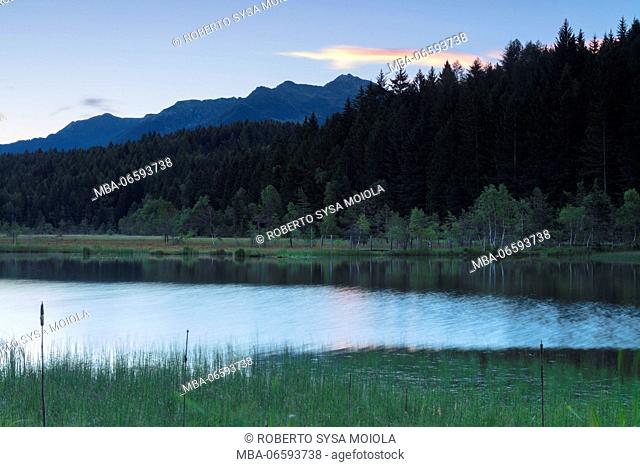 Dawn lights up the swamp of the Natural Reserve of Pian di Gembro Aprica province of Sondrio Valtellina Lombardy Italy Europe