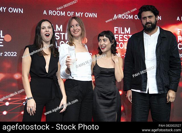 from left actress Taki MUMLADZE, producer Eva BLONDIAU, actress Mariam KHUNLADZE and producer Elmar IMANOV receive the Filmpreis NRW for their film A ROOM OF MY...