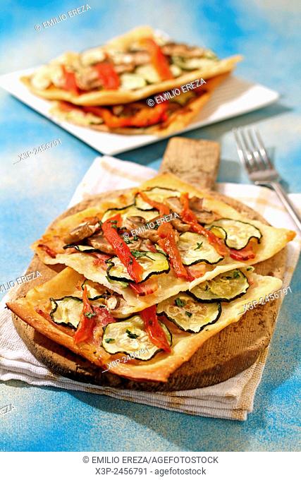 Savoury pastry with bacon and vegetables