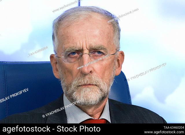 RUSSIA, MOSCOW - OCTOBER 17, 2023: The director of the ""Energy Efficiency - 21st Century"" Centre, Igor Bashmakov, is seen during a plenary session titled...