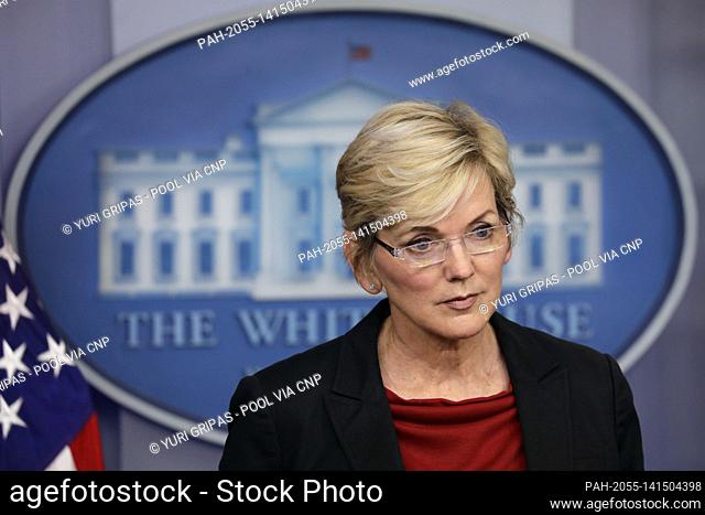 United States Secretary of Energy Jennifer Granholm speaks at a press briefing at the White House in Washington on April 8, 2021