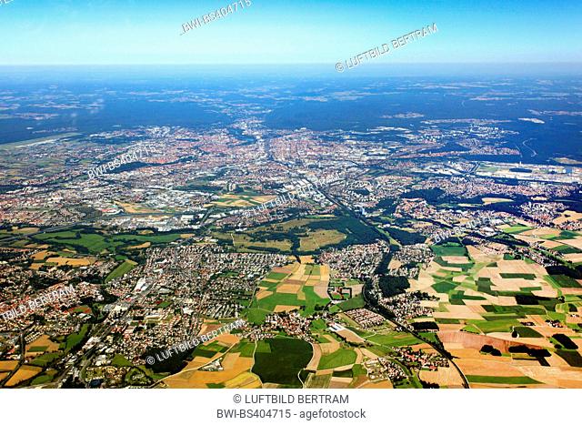 aerial view to Nuernberg, view from southwest, Germany, Bavaria, Middle Franconia, Mittelfranken, Nuernberg
