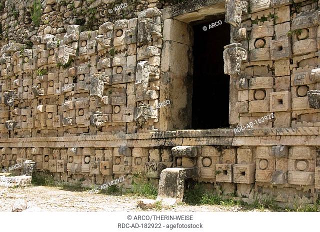 Carved wall, Codz Poop, Temple of the Masks, Kabah, Yucatan, Mexico, Templo de las Mascarones