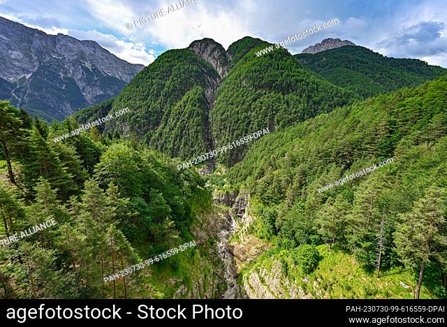 26 July 2023, Slovenia, Strmec: The landscape in Triglav National Park. Almost the entire area of Triglav National Park is located in the Julian Alps