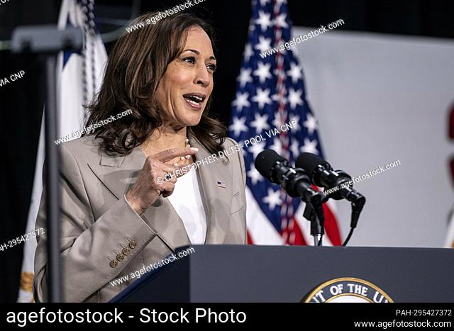 United States Vice President Kamala Harris speaks at the C.W. Avery Family YMCA on Friday June 24, 2022 in Plainfield, Illinois