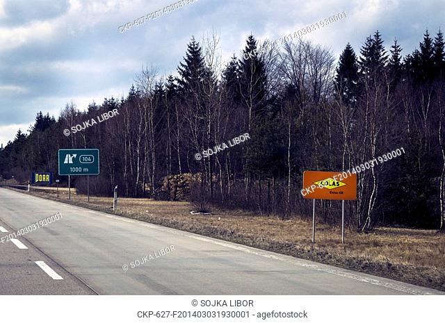 PORR and COLAS CZ sign, D1 motorway, highway, modernization, surface, reconstruction, Czech Republic, on February 28, 2014 (CTK Photo/Libor Sojka)