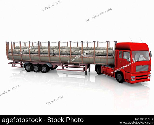 truck transportation of wood on white background