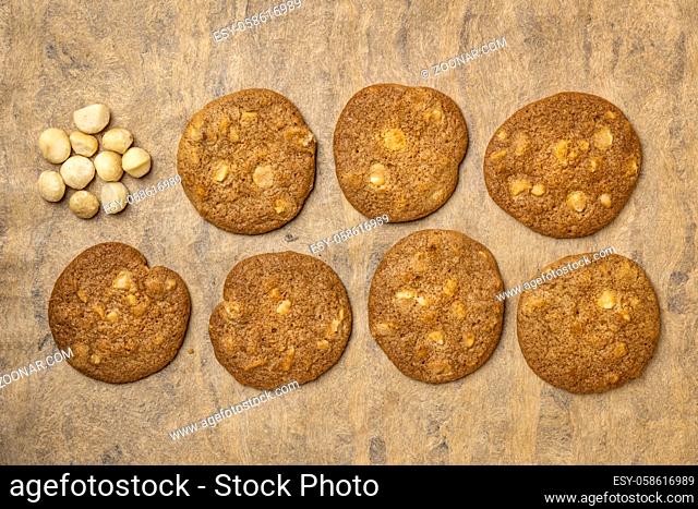 background of macadamia nut cookies on a handmade bark paper