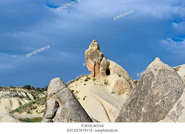 Wonderful mountain landscape carved in volcanic tuff by erosion in Cappadocia, Turkey