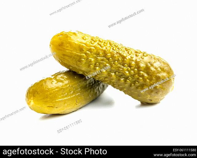 Marinated pickles. Canned cucumbers isolated on white background