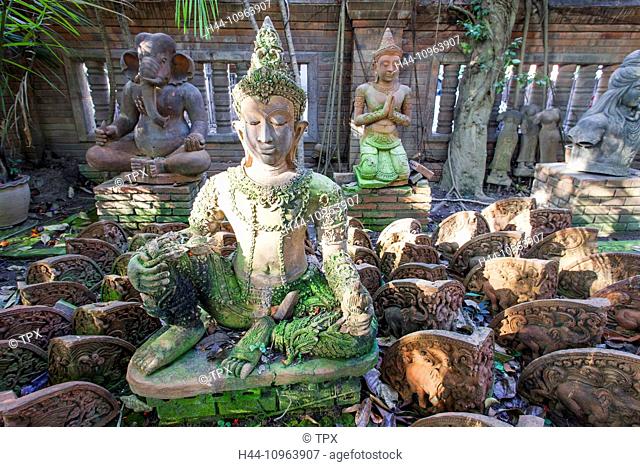 Asia, Thailand, Chiang Mai, Baan Phor Liang Meun, Terracotta, Buddha Head, Buddha, Buddhism, Buddhist, Region, Statue