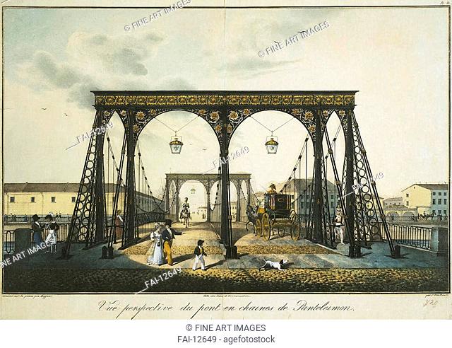 View of the Chain Panteleimonovsky Bridge across the Fontanka in Saint Petersburg. Beggrov, Karl Petrovich (1799-1875). Lithograph, watercolour