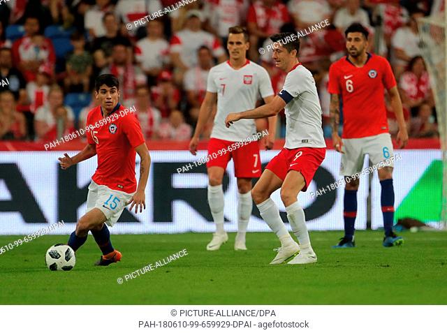 8 June 2018, Poznan, Poland: Soccer, Friendly Match Poland vs. Chile at the INEA Stadium Poznan: Angelo Araos of Chile. Photo: Jens Büttner/dpa-Zentralbild/dpa