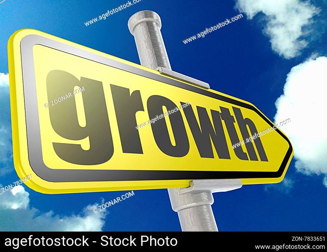 Yellow road sign with growth word under blue sky image with hi-res rendered artwork that could be used for any graphic design