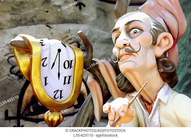 'Ninot' (figure to be burnt during 'fallas' festival) representing painter Salvador Dalí. Valencia, Spain