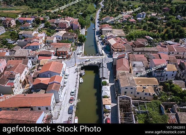 Channel and bridge in Lefkimmi town on the island of Corfu, Ionian Islands, Greece