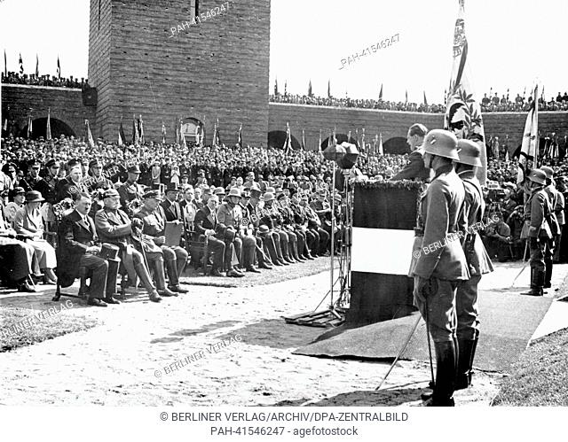 The image from the Nazi Propaganda! shows Reich Chancellor Adolf HItler during the commemoration at Tannenberg Memorial on 27 August 1933