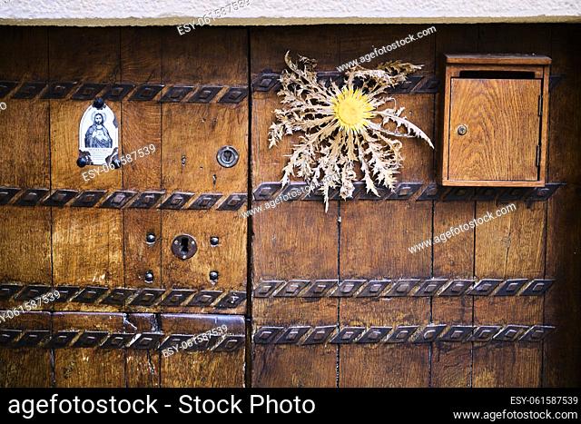 Ancient Wooden Door in Baquedano, Navarra, Spain, Europe