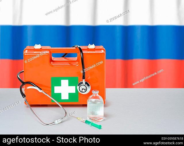 First aid kit with stethoscope and syringe - Russia