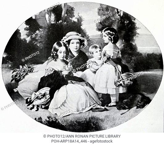 Four daughters of British Queen Victoria. Left to right: the princess royal; Alice; Helena and Louise 1854