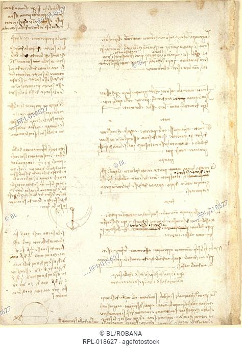 Leonardo da Vinci's notes, Whole folio Notes and diagrams by Leonardo da Vinci Image taken from Notebook of Leonardo da Vinci