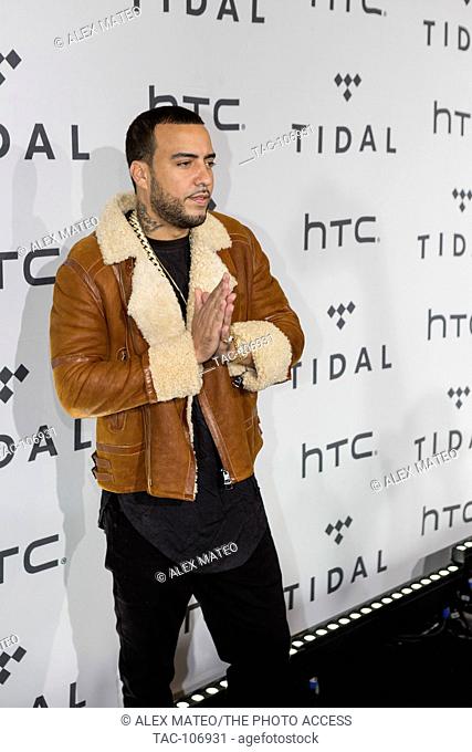 Rapper French Montana arrives at the Barclays Center to perform at the Tidal X:1020 benefit concert on October 20th, 2015 in Brooklyn, New York