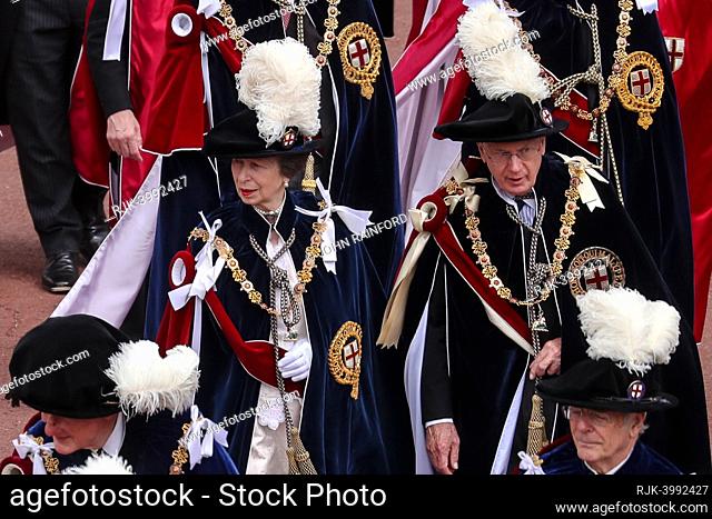 Knights of the Garter, led by Charles Prince of Wales, attend The Service for the Most Noble Order of the Garter is held in St