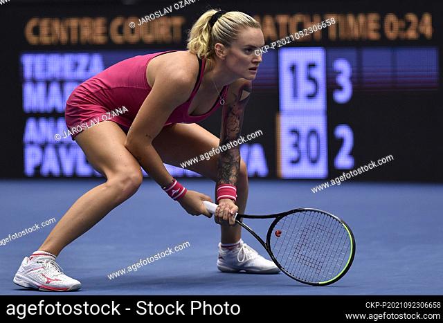 Tereza Martincova of Czech Republic during the match against Anastasia Pavlyuchenkova of Russia at the J&T Banka Ostrava Open 2021 women's WTA indoor tennis...