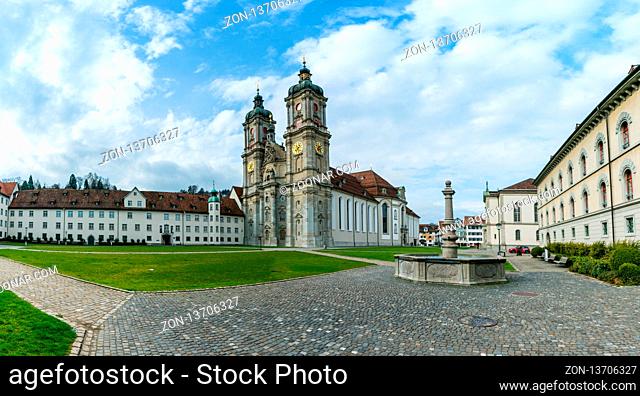 St. Gallen, SG / Switzerland - April 8, 2019: historic cathedral and monastery in the Swiss city of St. Gallen