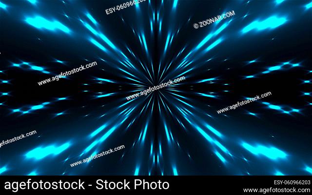 3d rendering kaleida of lights. Radiation from the center of golden stars on a black background. Computer generated abstract background