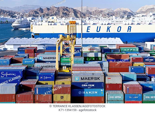 Container loading at Port Sultan Qaboos in the city of Muscat Oman