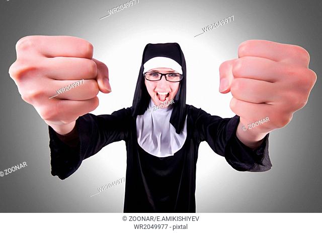 Funny nun isolated on the white background