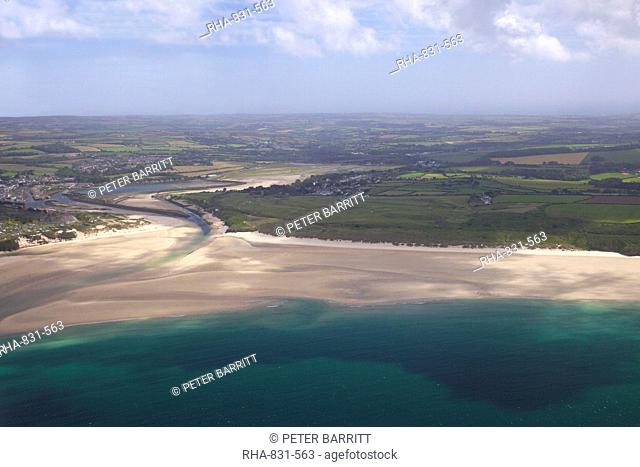 Aerial view of Hayle estuary, St. Ives Bay, Cornwall, England, United Kingdom, Europe