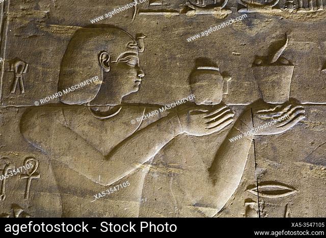 Relief of Pharaoh, Sanctuary, Temple of Isis, UNESCO World Heritage Site, Philae Island, Aswan, Egypt