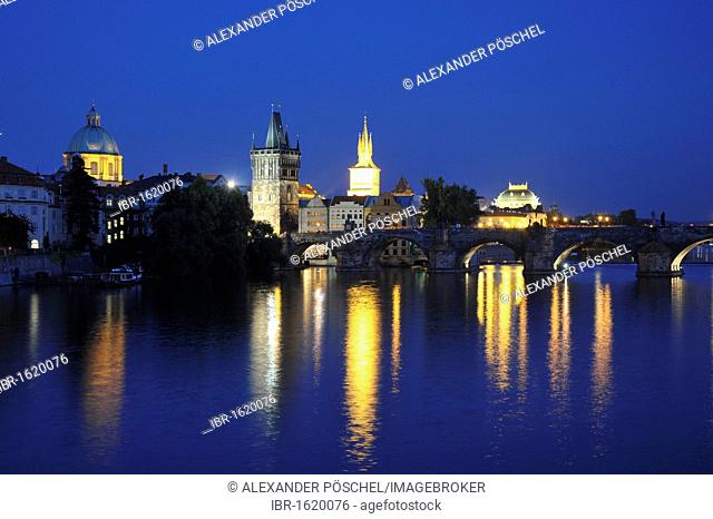 Blue Hour, Charles Bridge, Old Town, Prague, Czech Republic, Europe