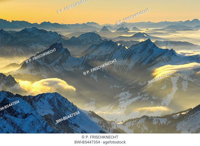 view from Saentis to Mattstock and Speer, Switzerland, Appenzell
