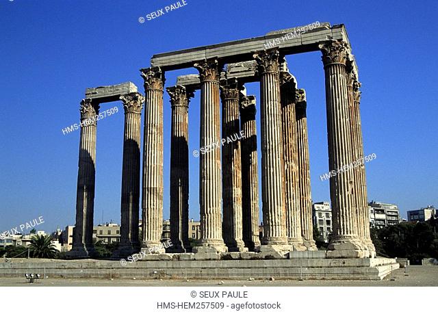 Greece, Attica, Athens, the Olympieion or Temple of Olympian Zeus at the bottom of Acropolis