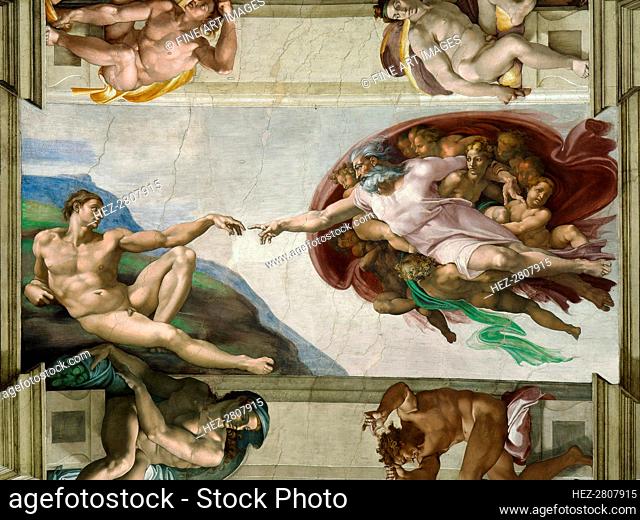 The Creation of Adam (Sistine Chapel ceiling in the Vatican), 1508-1512. Creator: Buonarroti, Michelangelo (1475-1564)