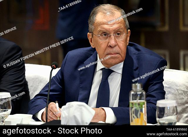 BANGLADESH, DHAKA - SEPTEMBER 7, 2023: Russia's Minister of Foreign Affairs Sergei Lavrov is seen during a meeting with Bangladesh's Minister of Foreign Affairs...
